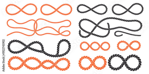 Nautical rope border vector swaying black rope design for round text frames, maritime decoration