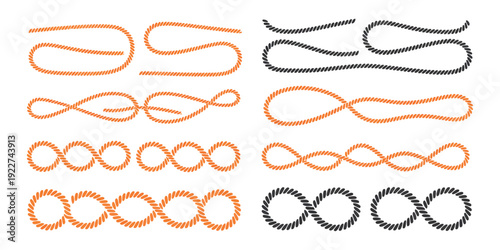 Nautical rope border vector swaying black rope design for round text frames, maritime decoration