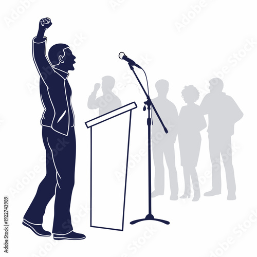 A man in silhouette giving a speech to an audience