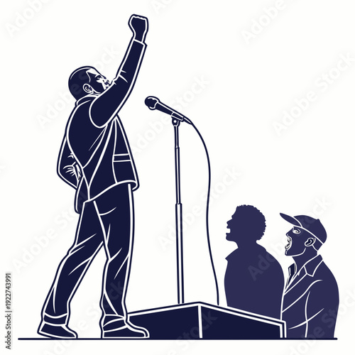 A man on stage with a microphone and audience