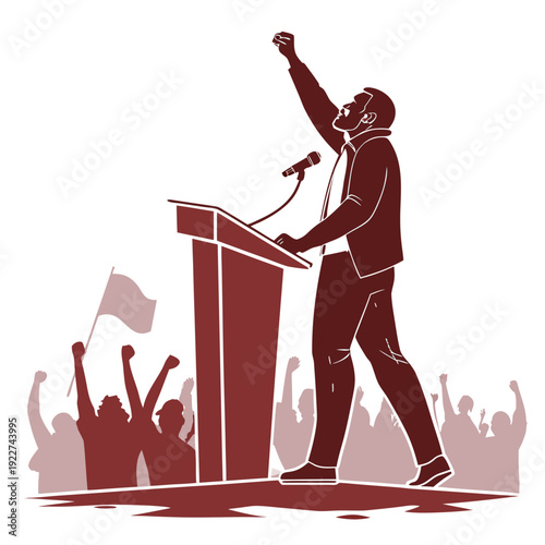 A man giving a speech to a cheering crowd