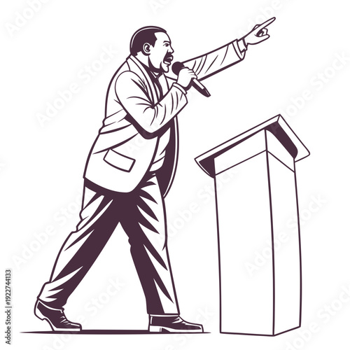 A man in a suit giving a speech at a podium