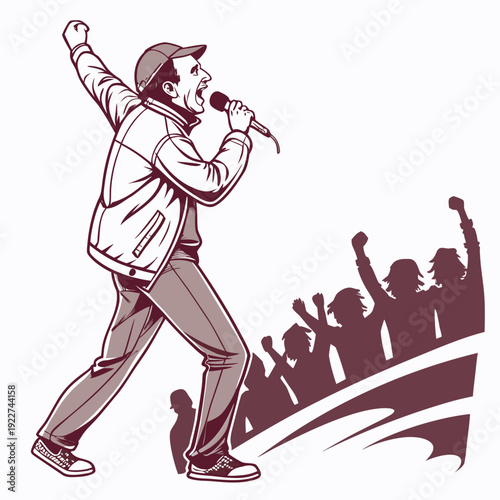 A man singing into a microphone on stage