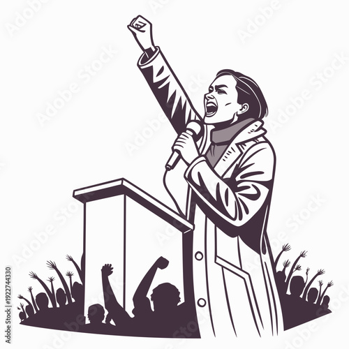 A woman giving a passionate speech at a podium