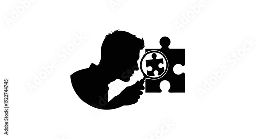 Silhouette of a man solving a jigsaw puzzle with a missing piece.