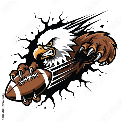 Bald eagle clutching football fierce competition victory sports power strength determination