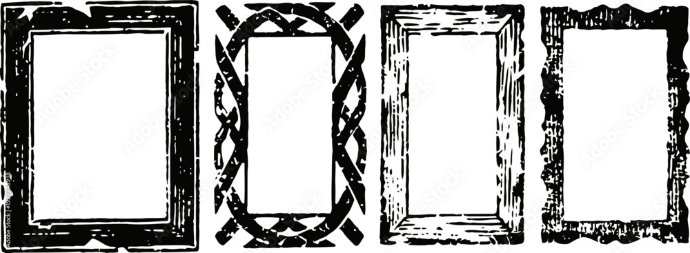 Fototapeta premium set of four vintage rectangular frames with different distressed and ornamental edges