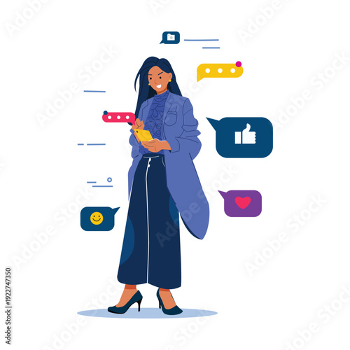 young woman get like and love notification from phone