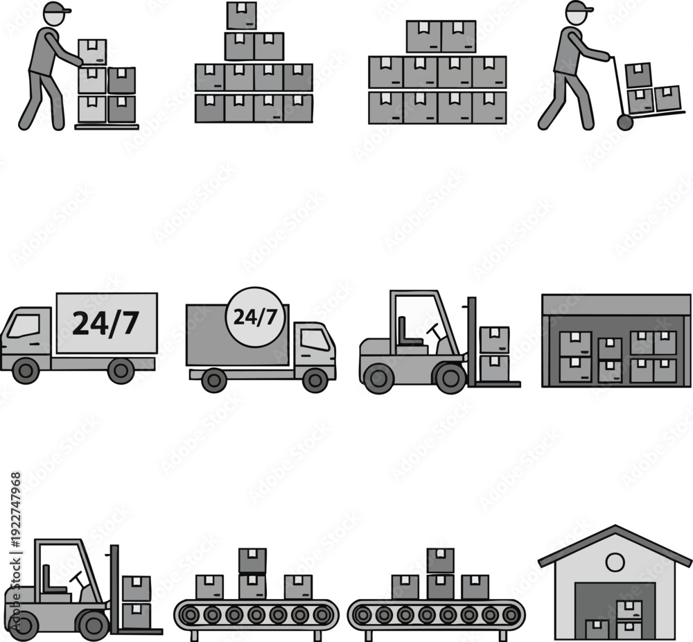 Fototapeta premium Delivery and warehouse service vector icons