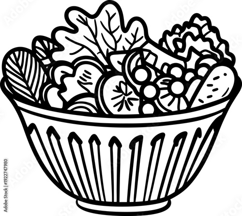 Fresh vegetable salad in a bowl with lettuce, tomato, cucumber, and leafy greens