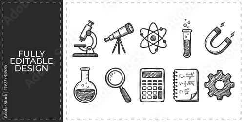 Hand Drawn Science and Education Doodle Icon Set