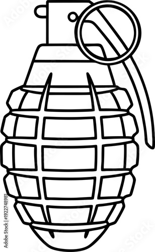 Grenade illustration with safety pin and handle outline design for military and defense concept