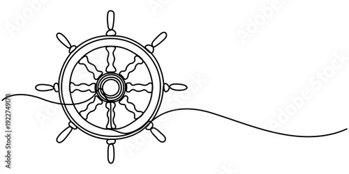 Ship steering continuous line drawing style. minimalist design, Ship steering  outline vector illustration. 
