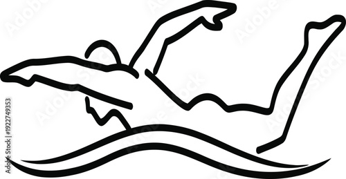 A simple line drawing of a person swimming in the water with elegant strokes.