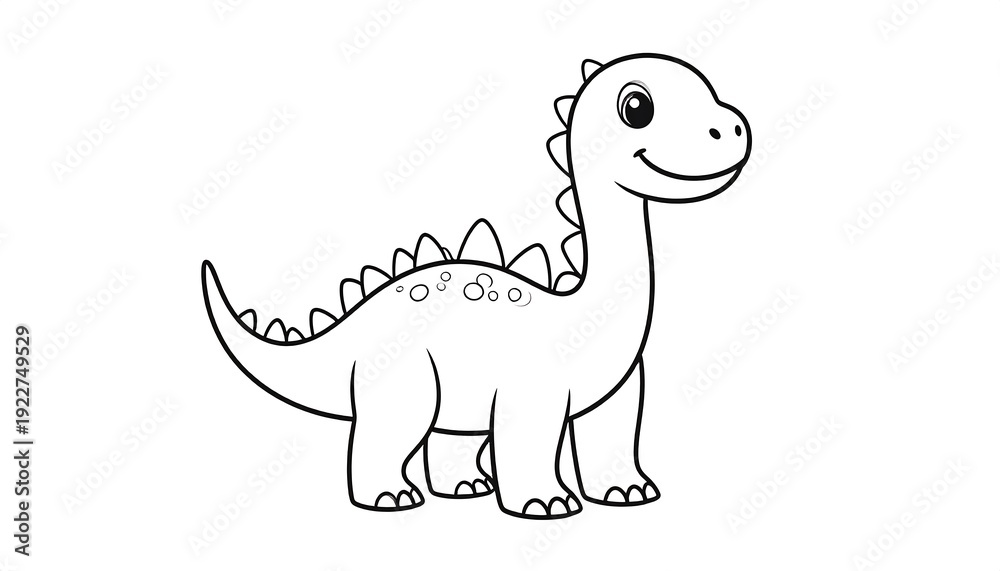 Naklejka premium A cartoon dinosaur illustration with a smiling face and spiky tail standing alone