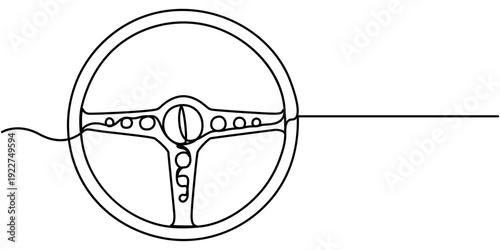 Continuous line drawing of steering wheel, steering wheel symbol in continuous line drawing style abstract background. steering wheel outline illustration. 