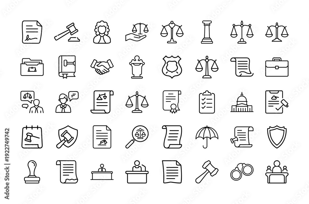 Fototapeta premium Law Justice Legal System Outline Icons Collection