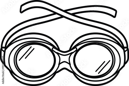 A simple black and white line drawing of a pair of swimming goggles.