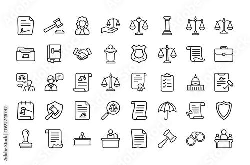 Law Justice Legal System Outline Icons Collection