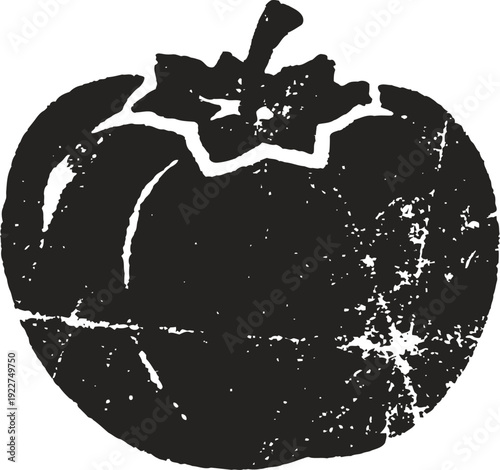 Vintage distressed black and white pumpkin illustration with rough texture