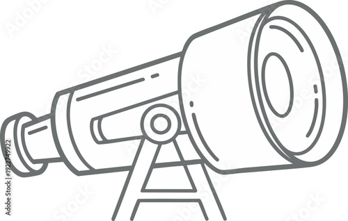 Illustration of a telescope, stargazing instrument in line art. The simple graphic design is perfect for science, education, and astronomy projects