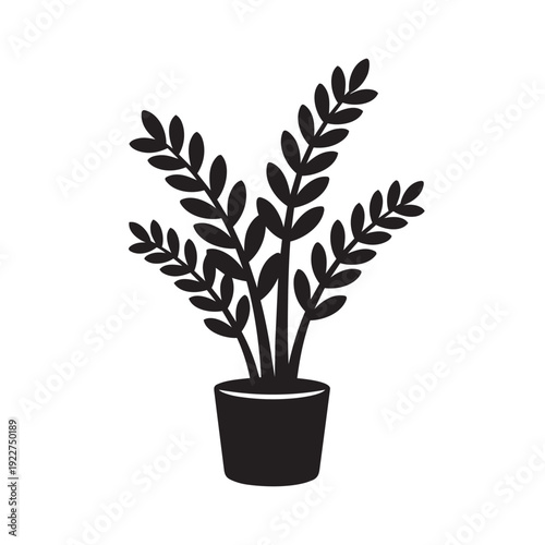 Potted ZZ Plant Silhouette Vector - Zamioculcas Zamiifolia Houseplant and Hardy Indoor Greenery Graphic