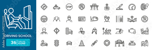 Driving School Thin Line Icon Set Clean Geometric UI Style