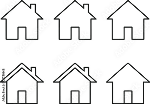 WebMinimalist outline house icon set, simple thin line residential building vectors, property symbol for real estate, mortgage, home insurance, and construction.