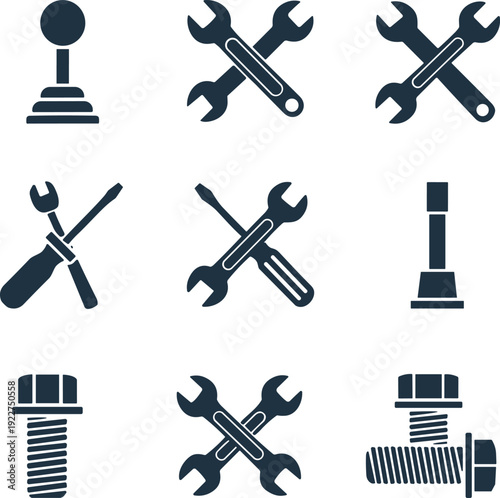 WebCar, repair, icons, set, automotive, service, symbols, including, steering, wheel, tools, wrench, screwdriver, gear, tire, bolt, and, dashboard, gauges, silhouettes