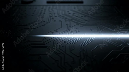 Glowing light on a circuit board.