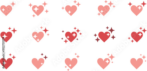 Sparkling heart icon set flat vector collection of romantic love symbols with shine effects isolated on light background