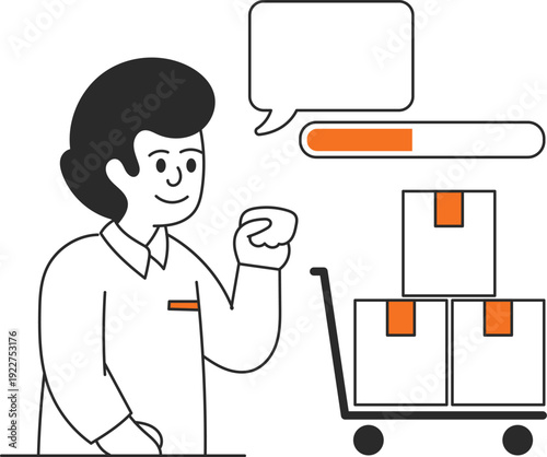 User Business Illustration Men Bring Package Talk Progress