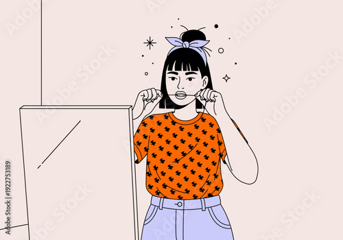 Woman Flossing Teeth Daily Oral Hygiene Self Care Illustration