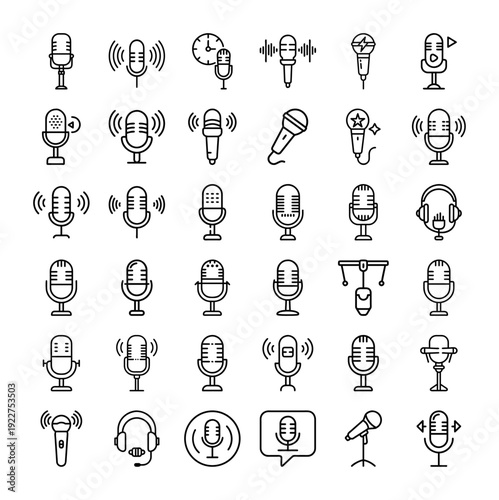 Microphone Icons Outline Set Isolated on White