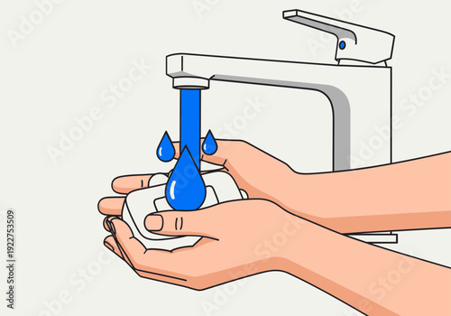 Handwashing with Soap Under Faucet Hygiene Cleanliness Illustration