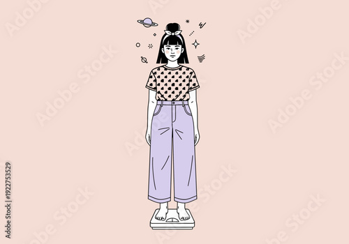 Woman Standing on Scale Body Image Concept Illustration