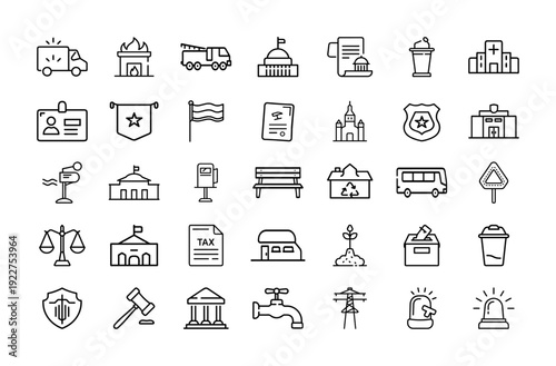 Public Services Government Community Line Art Icons Set