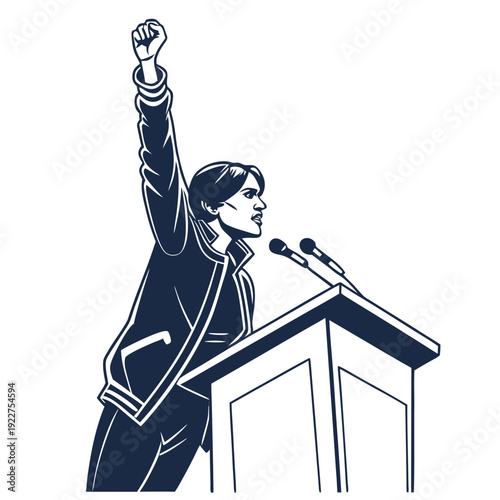 A woman giving a passionate speech at a podium