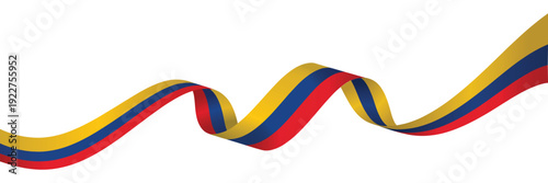 Venezuela flag colored wavy ribbon isolated on white background, patriotic yellow blue and red national banner design element for celebration concept