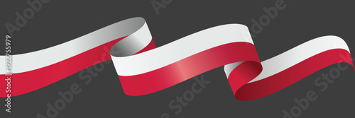 Poland flag colored wavy ribbon isolated on dark background, patriotic red and white national banner design element for celebration concept