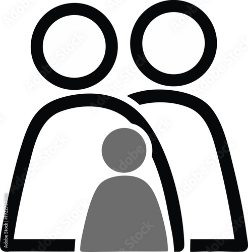 Minimalist vector icon representing a family with two adults and a child