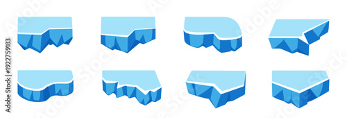 Ice platform collection in cartoon style. Set of different ice ice platforms in different shape