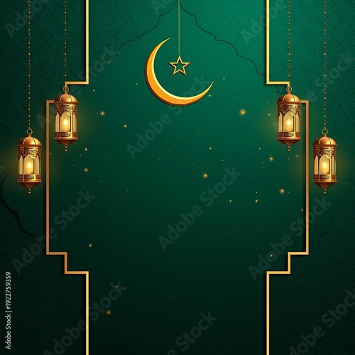 Elegant Islamic Festival Background with Golden Moon and Lanterns
