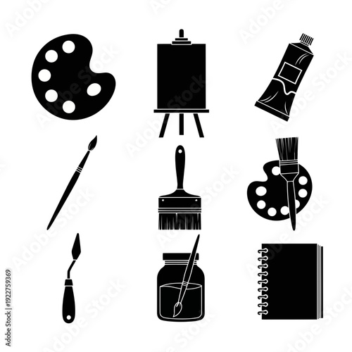 art tools, painting tools, artist supplies, paint brush, paint palette, creative tools, design elements,