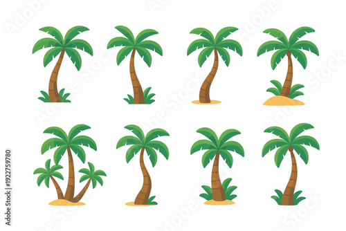 Palm picture collection in cartoon style. Palm icons set in different shape