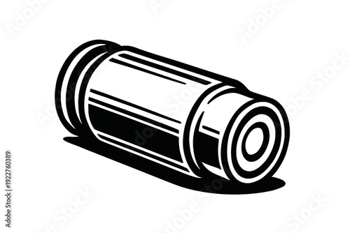 Empty Ammunition Shell Casing Vector Illustration - Minimalist Bullet Cartridge Icon for Tactical, Military, and Shooting Sport Designs