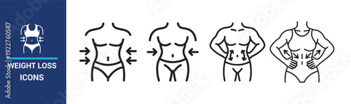 Before and after fitness illustration. Body fat reduction icon. Vector eps 10