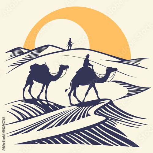 A man rides a camel through the desert
