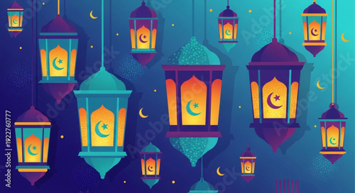 Ramadan lanterns glowing in the night sky.