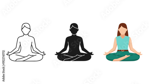 A series of three female figures in a yoga meditation pose Vector